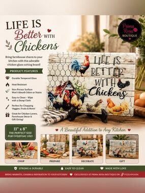 Rustic Chicken Glass Cutting Board